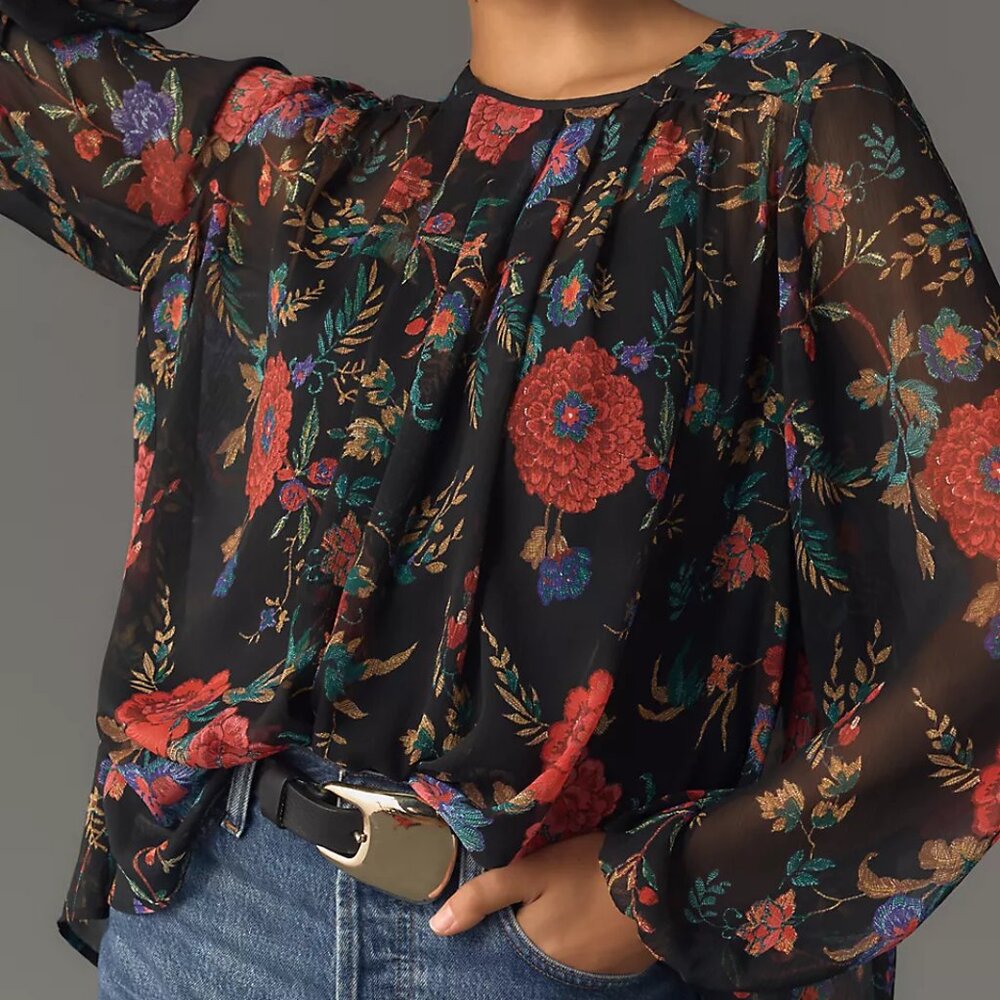 NWT Anthropologie Maeve Long-Sleeve Pleated Peasant Blouse sz S